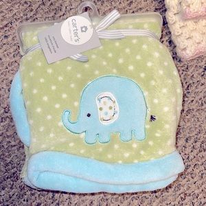 NWT CARTERS GREEN POLKA DOTS BABY BLANKET 30”x40” PLUSH NEW